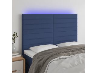 Čelo postele s LED modré 144x5x118/128 cm textil