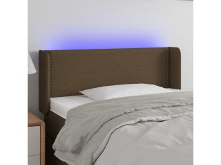 Čelo postele s LED tmavě hnědé 103 x 16 x 78/88 cm textil