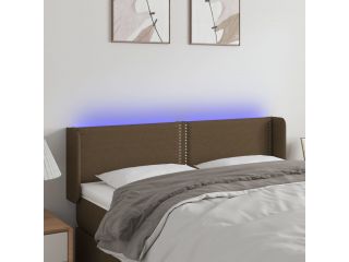 Čelo postele s LED tmavě hnědé 147 x 16 x 78/88 cm textil