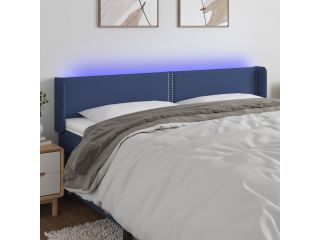 Čelo postele s LED modré 203 x 16 x 78/88 cm textil