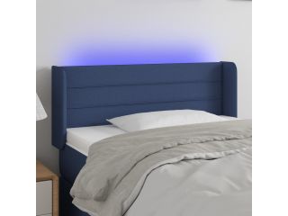 Čelo postele s LED modré 93 x 16 x 78/88 cm textil