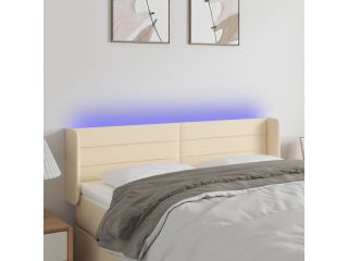 Čelo postele s LED krémové 147 x 16 x 78/88 cm textil