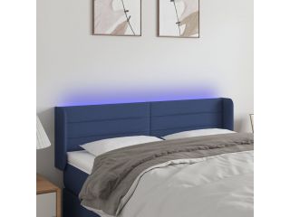 Čelo postele s LED modré 147 x 16 x 78/88 cm textil
