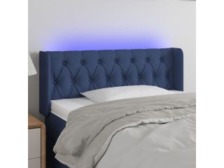 Čelo postele s LED modré 103 x 16 x 78/88 cm textil