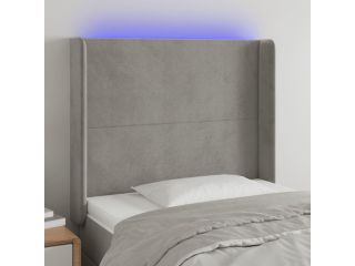 Čelo postele s LED světle šedé 83 x 16 x 118/128 cm samet