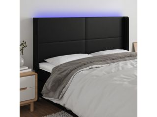 Čelo postele s LED černé 183 x 16 x 118/128 cm umělá kůže