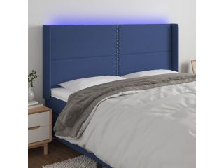 vidaXL Čelo postele s LED modré 183x16x118/128 cm textil