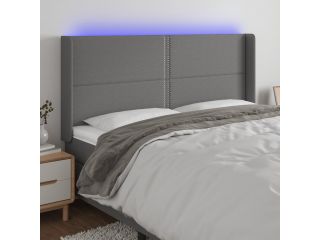Čelo postele s LED tmavě šedé 203 x 16 x 118/128 cm textil