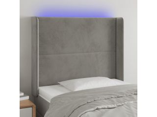 Čelo postele s LED světle šedé 103 x 16 x 118/128 cm samet