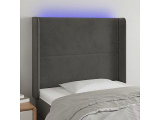 Čelo postele s LED tmavě šedé 103 x 16 x 118/128 cm samet