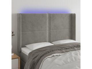 vidaXL Čelo postele s LED světle šedé 147x16x118/128 cm samet