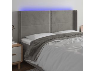 vidaXL Čelo postele s LED světle šedé 163 x 16 x 118/128 cm samet
