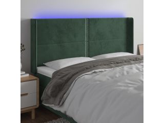 vidaXL Čelo postele s LED tmavě zelené 183 x 16 x 118/128 cm samet