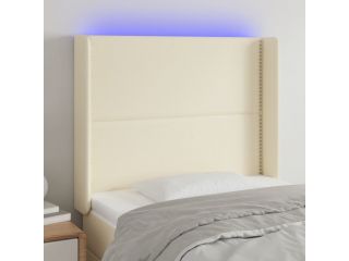 Čelo postele s LED krémové 103 x 16 x 118/128 cm umělá kůže