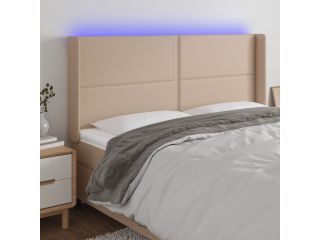 Čelo postele s LED cappuccino 203 x 16 x 118/128 cm umělá kůže