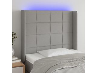 Čelo postele s LED světle šedé 103x16x118/128 cm textil