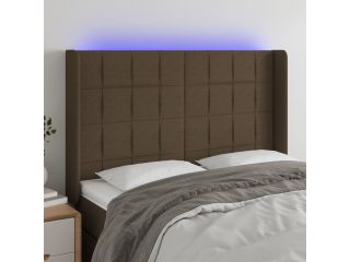 vidaXL Čelo postele s LED tmavě hnědé 147 x 16 x 118/128 cm textil