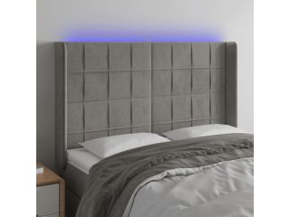 Čelo postele s LED světle šedé 147x16x118/128 cm samet