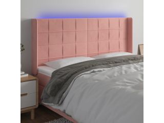 vidaXL Čelo postele s LED růžové 163 x 16 x 118/128 cm samet