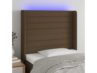 Čelo postele s LED tmavě hnědé 103 x 16 x 118/128 cm textil