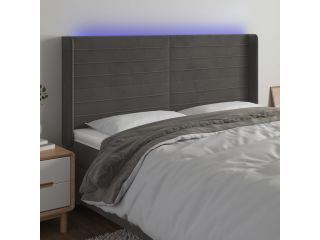 Čelo postele s LED tmavě šedé 203 x 16 x 118/128 cm samet