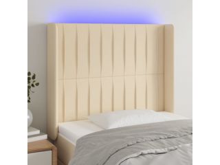 Čelo postele s LED krémové 93 x 16 x 118/128 cm textil