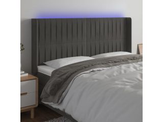 Čelo postele s LED tmavě šedé 183 x 16 x 118/128 cm samet