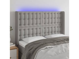 Čelo postele s LED světle šedé 147x16x118/128 cm textil