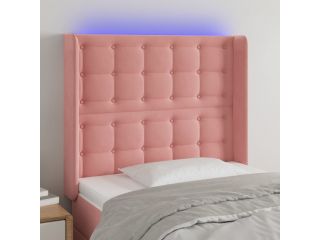 Čelo postele s LED růžové 83 x 16 x 118/128 cm samet
