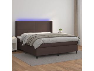 vidaXL Box spring postel s matrací a LED hnědá 180x200 cm umělá kůže