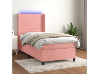vidaXL Box spring postel s matrací a LED růžová 80 x 200 cm samet
