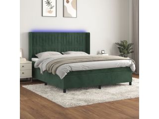 vidaXL Box spring postel s matrací a LED tmavě zelená 180x200 cm samet