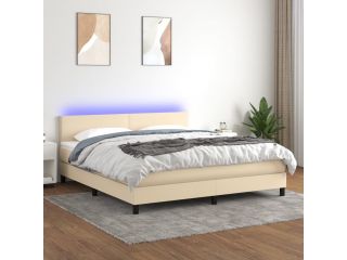 vidaXL Box spring postel s matrací a LED krémová 180x200 cm textil