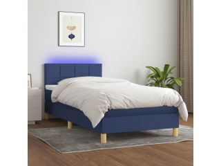 vidaXL Box spring postel s matrací a LED modrá 90x200 cm textil