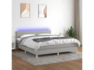 vidaXL Box spring postel s matrací a LED světle šedá 180x200 cm textil
