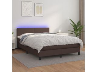 vidaXL Box spring postel s matrací a LED hnědá 140x200 cm umělá kůže