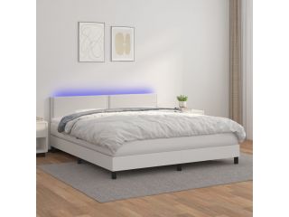 vidaXL Box spring postel s matrací a LED bílá 160x200 cm umělá kůže
