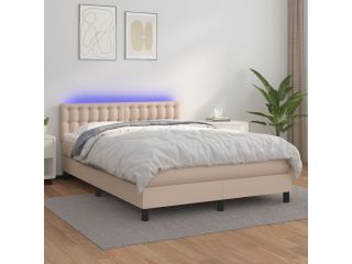 vidaXL Box spring postel matrace a LED cappuccino 140x200cm umělá kůže