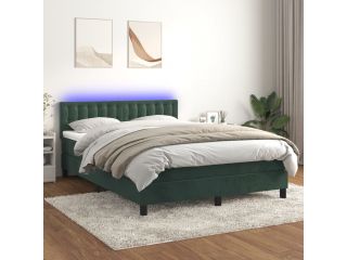 vidaXL Box spring postel s matrací a LED tmavě zelená 140x200 cm samet