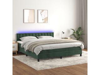 vidaXL Box spring postel s matrací a LED tmavě zelená 160x200 cm samet