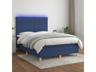 vidaXL Box spring postel s matrací a LED modrá 140x200 cm textil