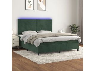 vidaXL Box spring postel s matrací a LED tmavě zelená 160x200 cm samet
