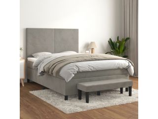 vidaXL Box spring postel s matrací světle šedá 140x200 cm samet