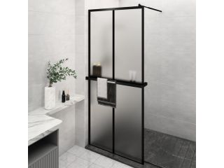 vidaXL Zástěna do průchozí sprchy s policí černá 100x195 cm ESG/hliník