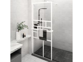 vidaXL Zástěna do průchozí sprchy s policí bílá 80 x 195 cm ESG/hliník