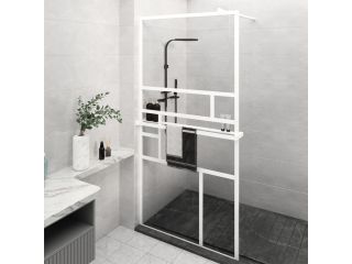 vidaXL Zástěna do průchozí sprchy s policí bílá 100 x 195 cm ESG/hliník
